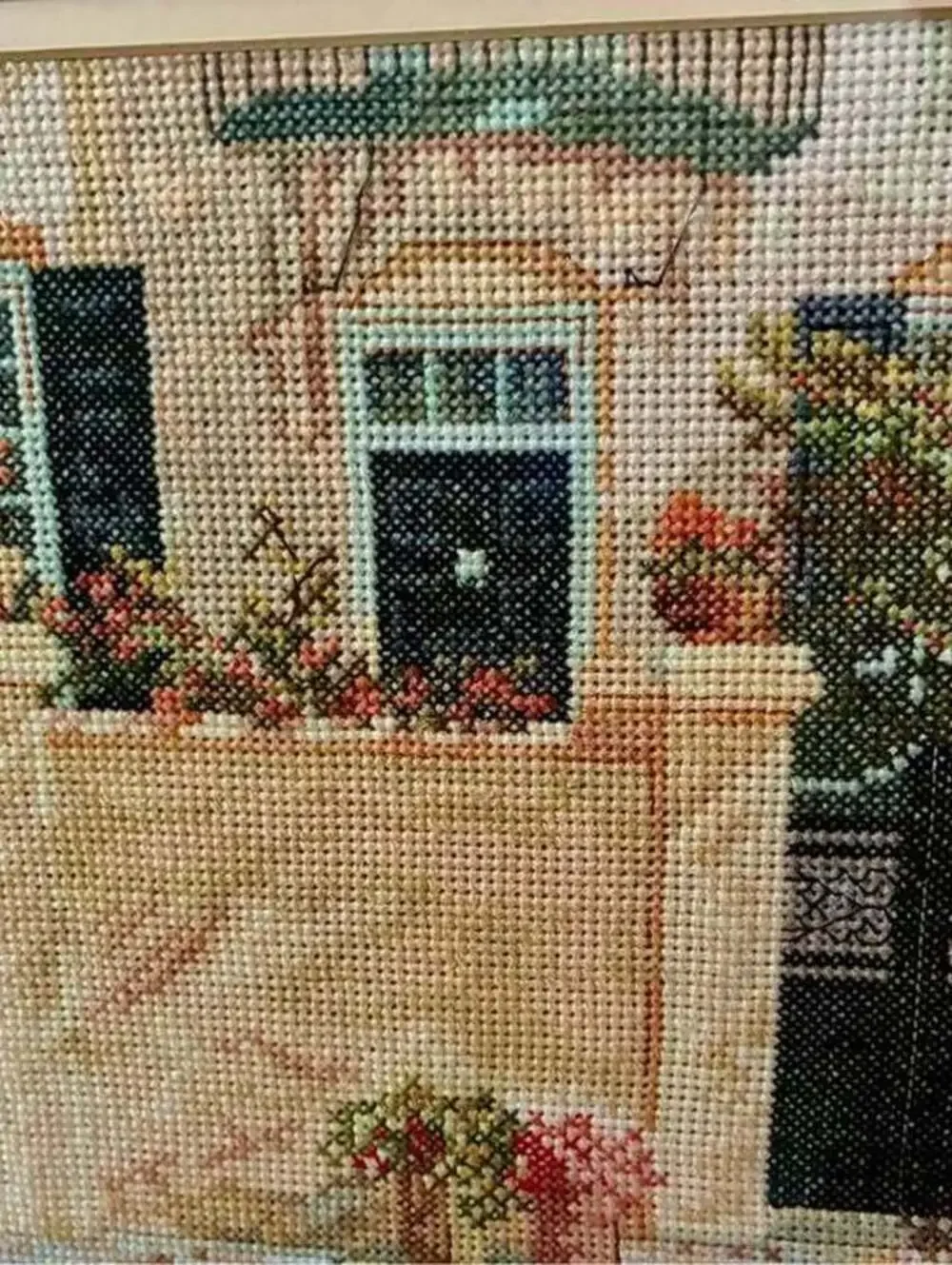 Vintage Framed Architectural Needlepoint Wall Art | 15.75